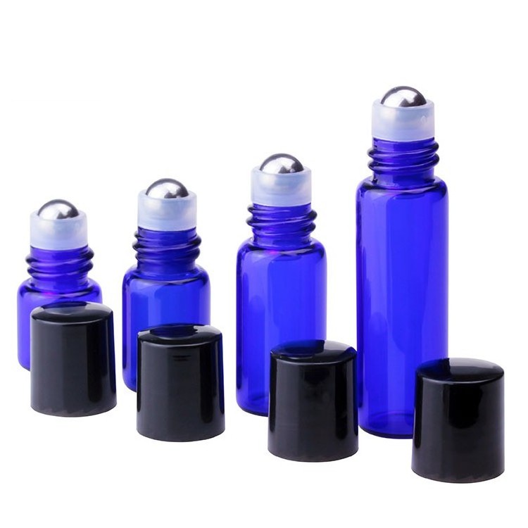 3ml 5ml 10ml Roll On Bottle Essential Oil blue Glass Roller Perfume Bottle with silver lid