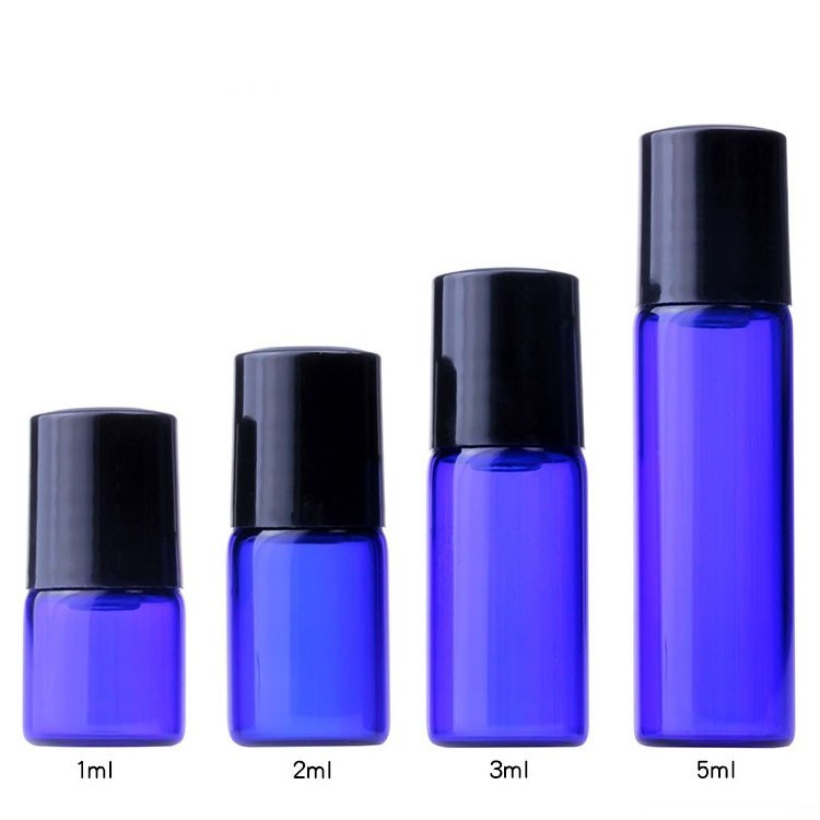 3ml 5ml 10ml Roll On Bottle Essential Oil blue Glass Roller Perfume Bottle with silver lid