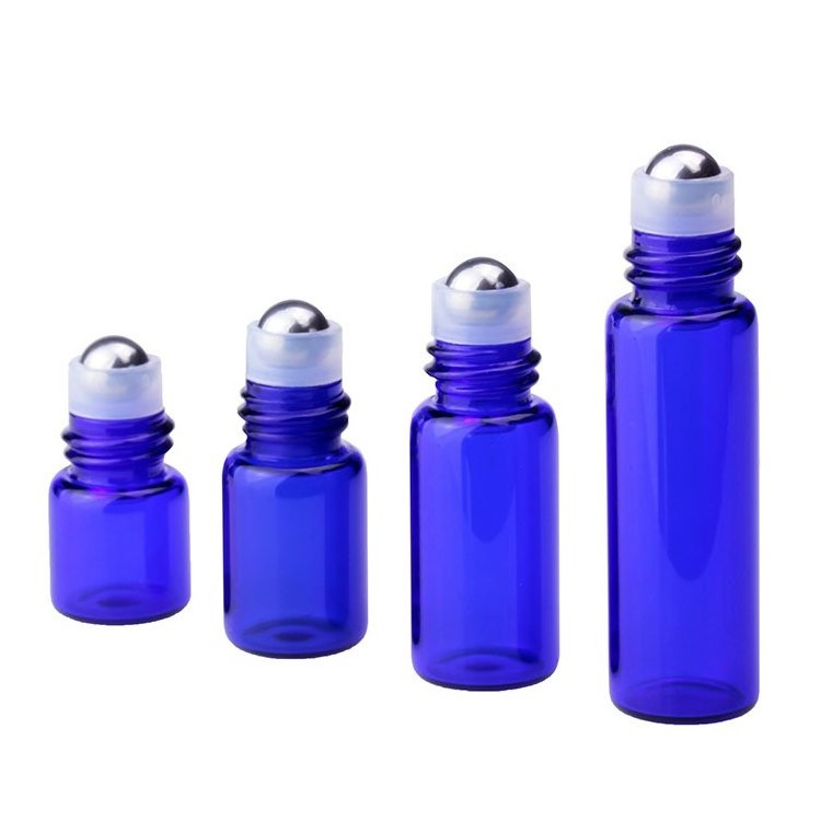 3ml 5ml 10ml Roll On Bottle Essential Oil blue Glass Roller Perfume Bottle with silver lid