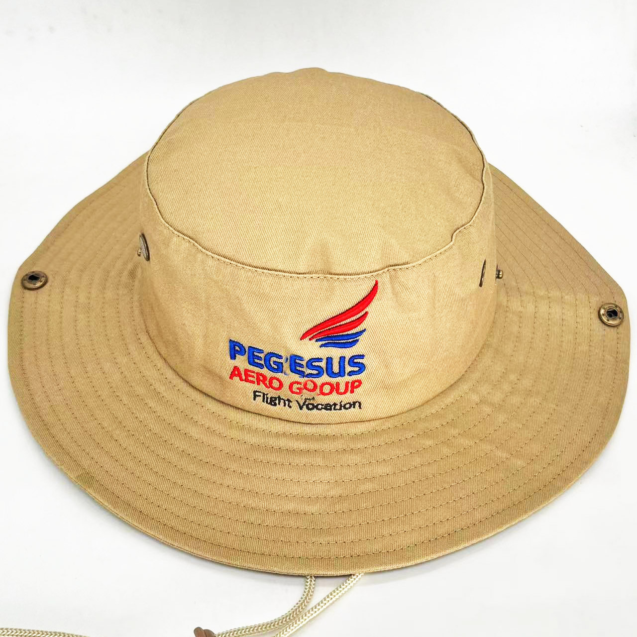 Embroidery Logo Fisherman Cap Wide Brim Boonie Fishing Hat With Windproof Rope String Custom Fisherman Bucket Hat