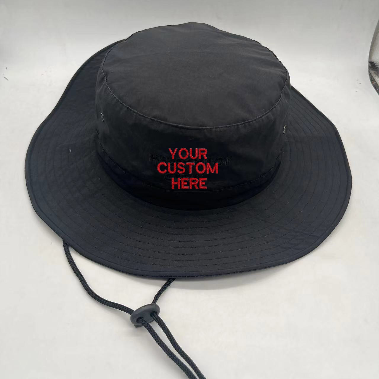 Embroidery Logo Fisherman Cap Wide Brim Boonie Fishing Hat With Windproof Rope String Custom Fisherman Bucket Hat