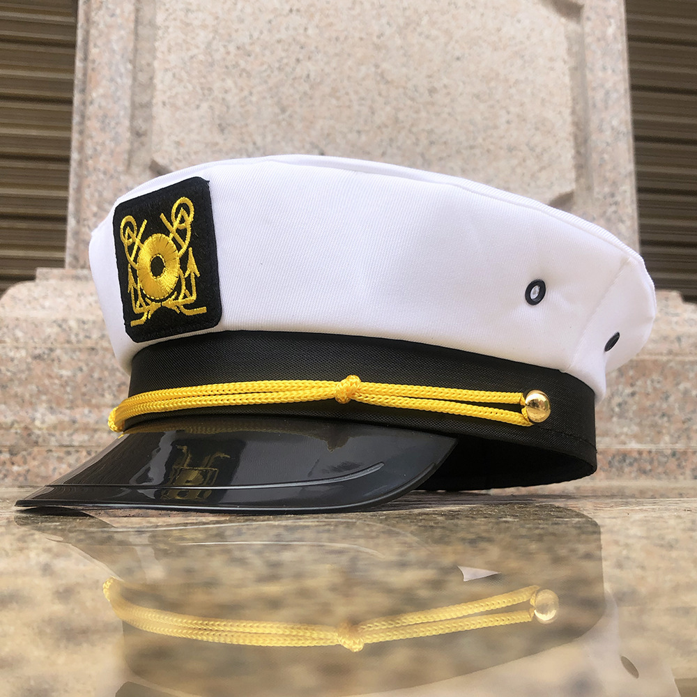 wholesale new gold custom embroidery fashion captain sailor white hats yacht caps For Promotion