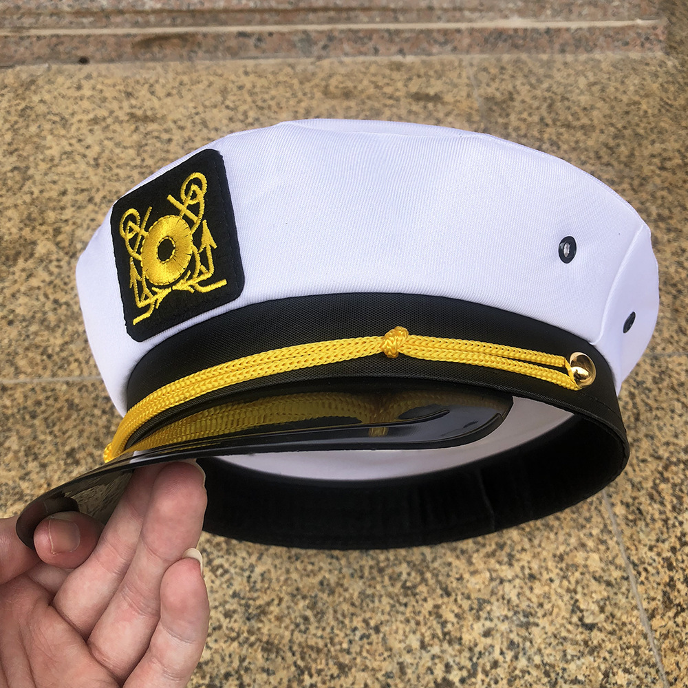 wholesale new gold custom embroidery fashion captain sailor white hats yacht caps For Promotion