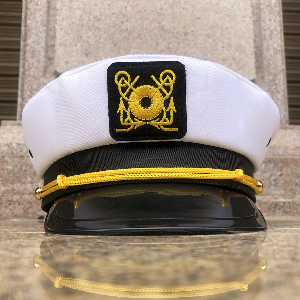 wholesale new gold custom embroidery fashion captain sailor white hats yacht caps For Promotion