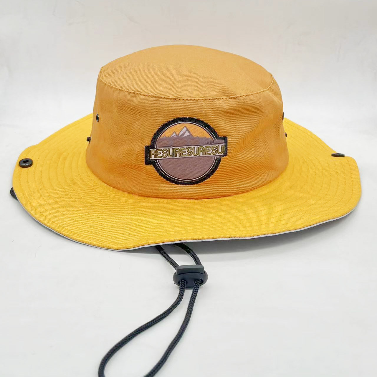 Embroidery Logo Fisherman Cap Wide Brim Boonie Fishing Hat With Windproof Rope String Custom Fisherman Bucket Hat