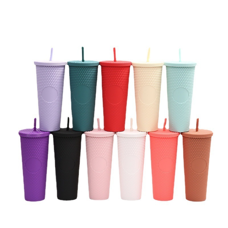 New Durian Straw Cup Double-layer Large-capacity Fish Scale Plastic Water Cup Creative Colorful Mugs