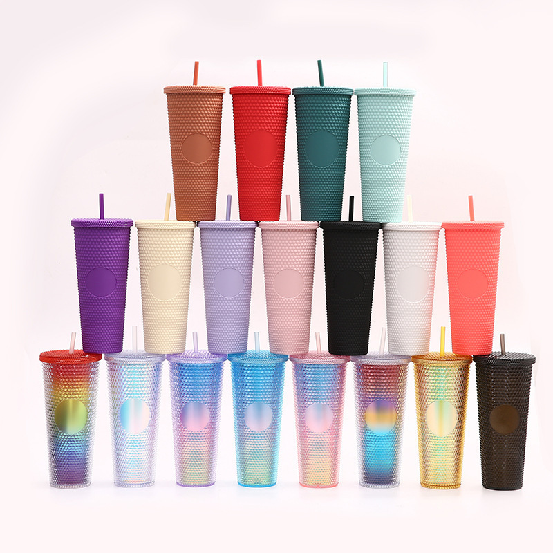 New Durian Straw Cup Double-layer Large-capacity Fish Scale Plastic Water Cup Creative Colorful Mugs