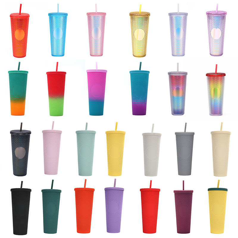 New Durian Straw Cup Double-layer Large-capacity Fish Scale Plastic Water Cup Creative Colorful Mugs