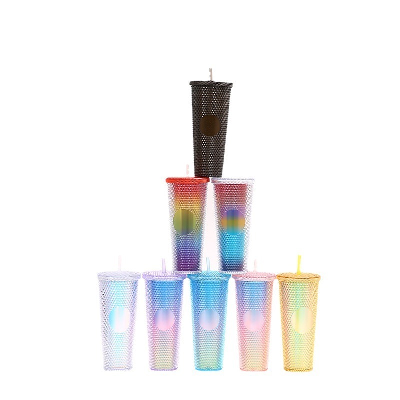 New Durian Straw Cup Double-layer Large-capacity Fish Scale Plastic Water Cup Creative Colorful Mugs