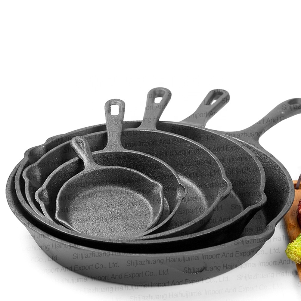 Pre-Seasoned Camping BBQ Round Cast Iron Cookware Sets Non-Stick Frying Fry Pan Skillet 5pcs Set