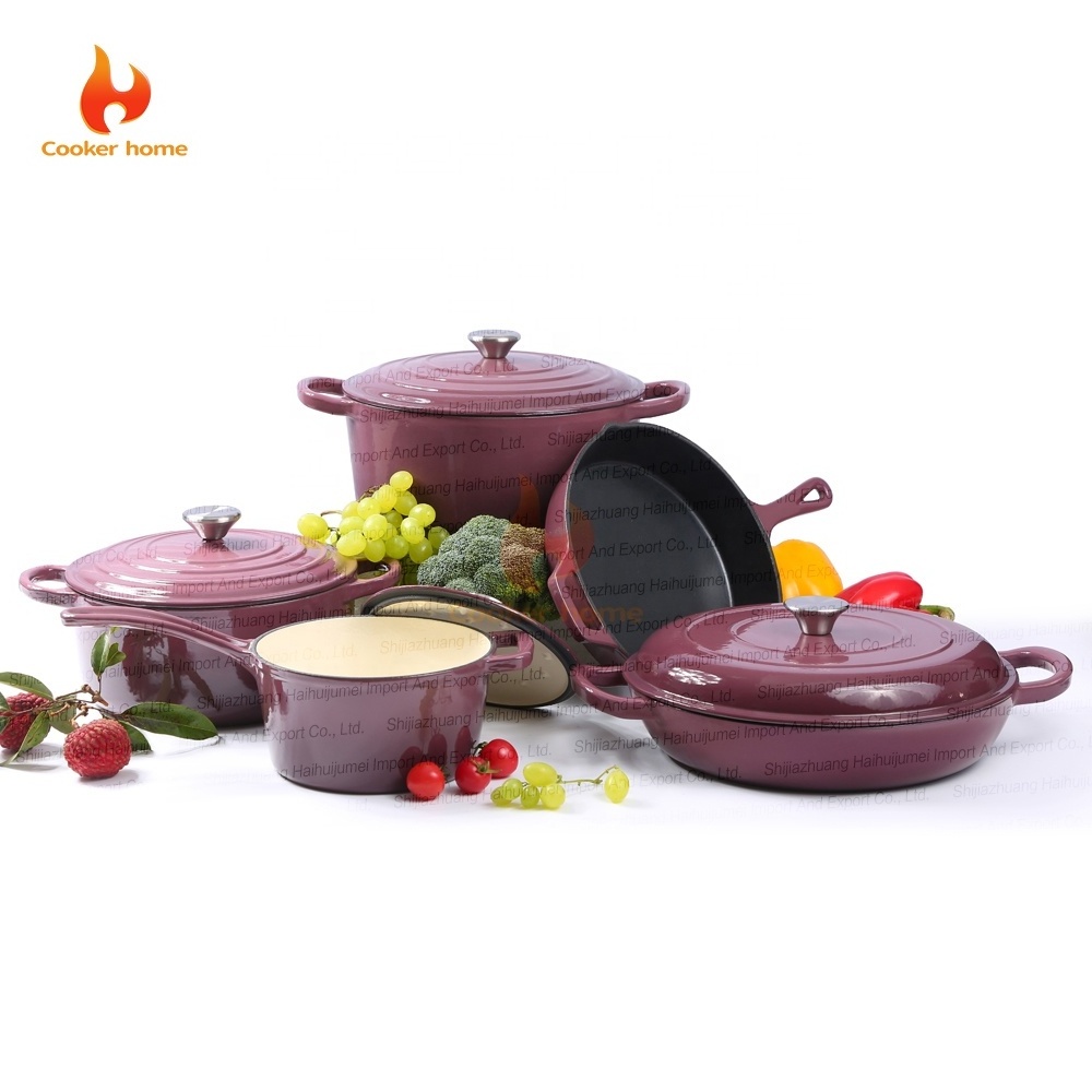 Home kitchen enamel coated cast iron non stick cooking pots And pans cookware set casseroles Low MOQ soup stock pot skillets