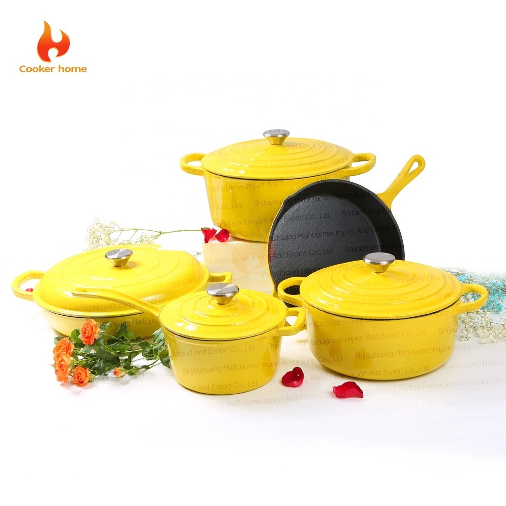 Home kitchen enamel coated cast iron non stick cooking pots And pans cookware set casseroles Low MOQ soup stock pot skillets