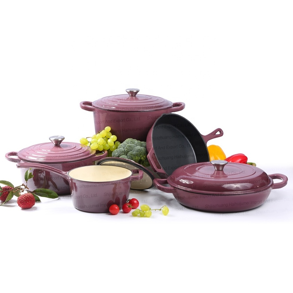 Home kitchen enamel coated cast iron non stick cooking pots And pans cookware set casseroles Low MOQ soup stock pot skillets