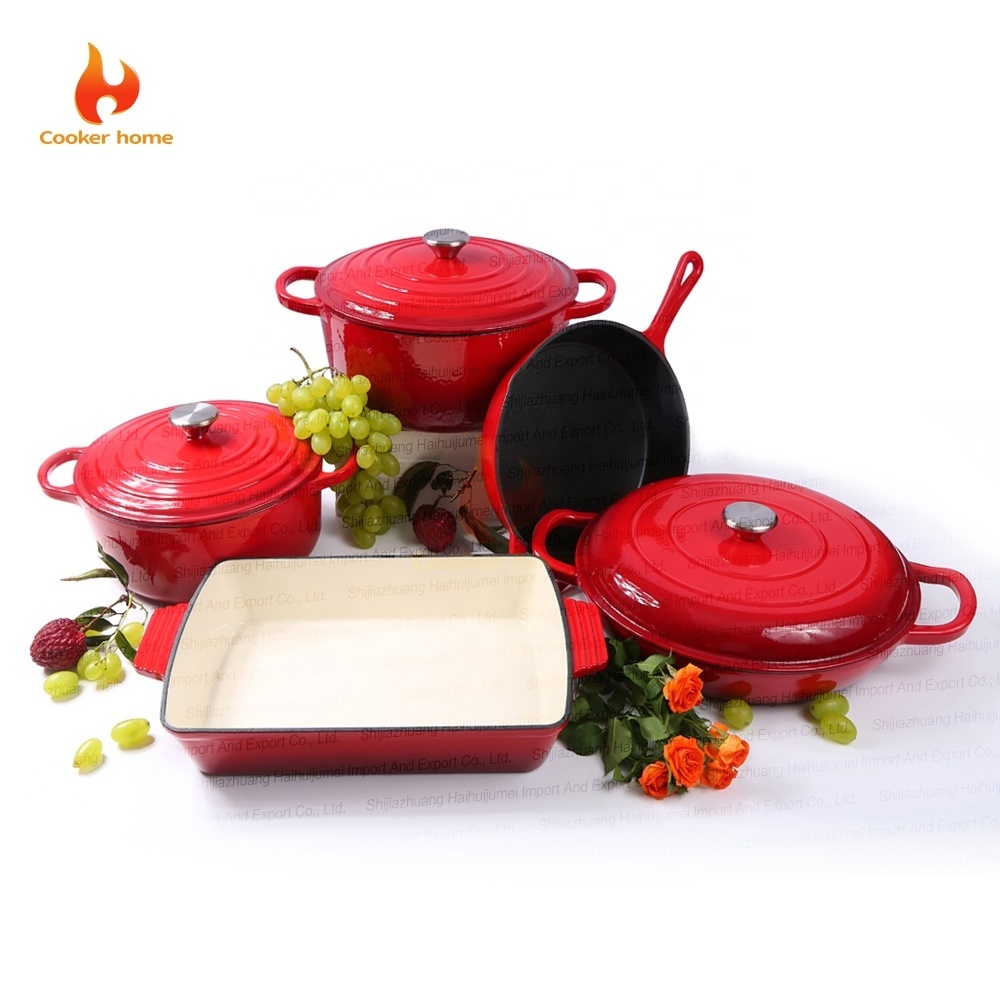 Home kitchen enamel coated cast iron non stick cooking pots And pans cookware set casseroles Low MOQ soup stock pot skillets