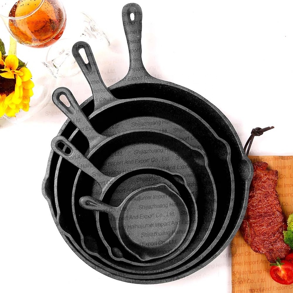 Pre-Seasoned Camping BBQ Round Cast Iron Cookware Sets Non-Stick Frying Fry Pan Skillet 5pcs Set