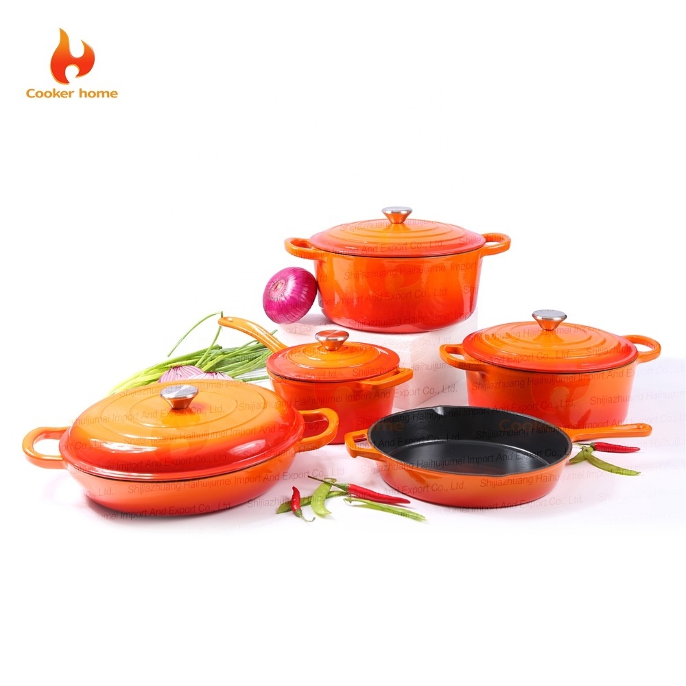 Home kitchen enamel coated cast iron non stick cooking pots And pans cookware set casseroles Low MOQ soup stock pot skillets