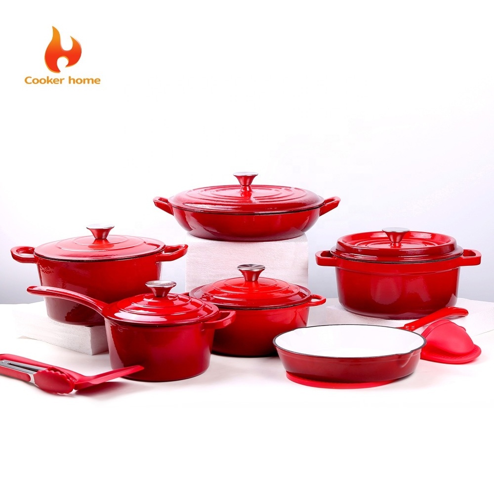 Custom Pre-seasoned Non stick Cast Iron Enamel Cooking Pots Casserole Enamel Coating Kitchen Cookware Dutch Oven Set