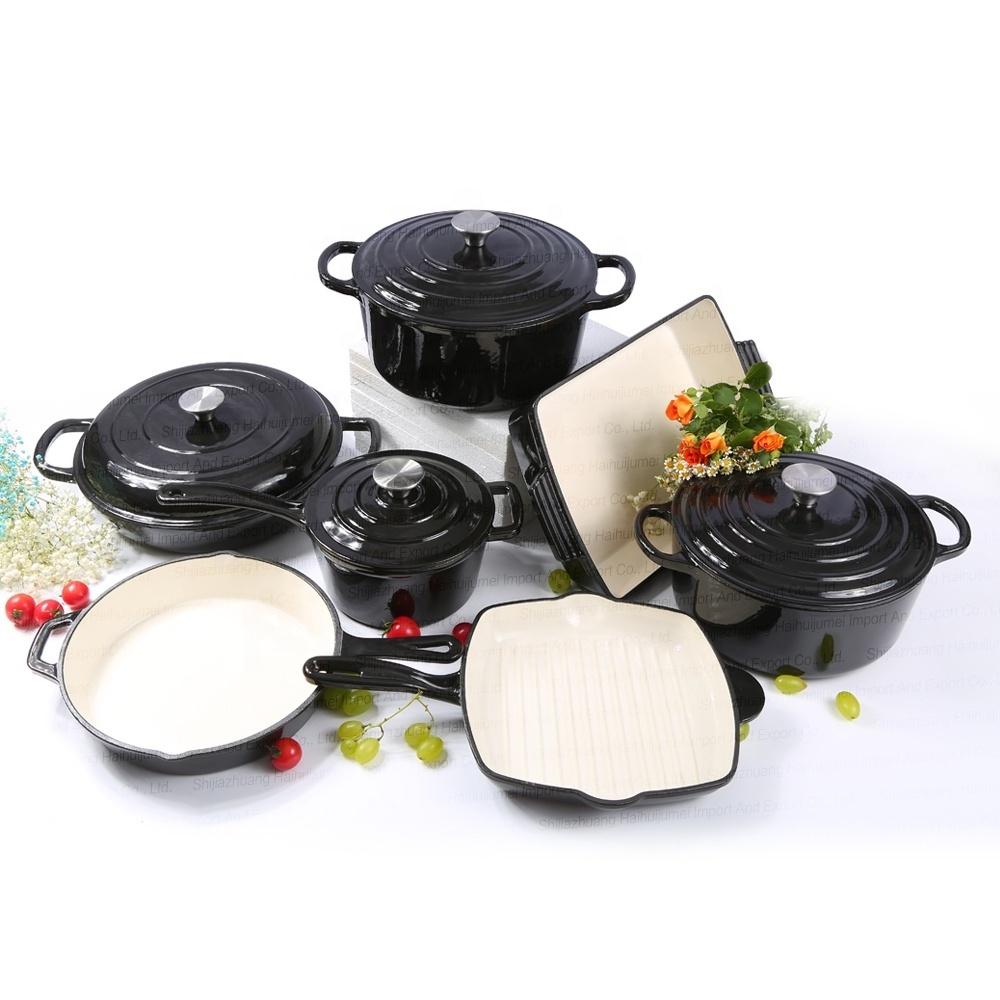 Facture Hot Sale Custom Wholesale Enamel Cast Iron Casserole Cookware Sets Cooking Pot Set