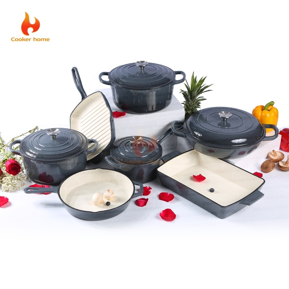 Facture Hot Sale Custom Wholesale Enamel Cast Iron Casserole Cookware Sets Cooking Pot Set