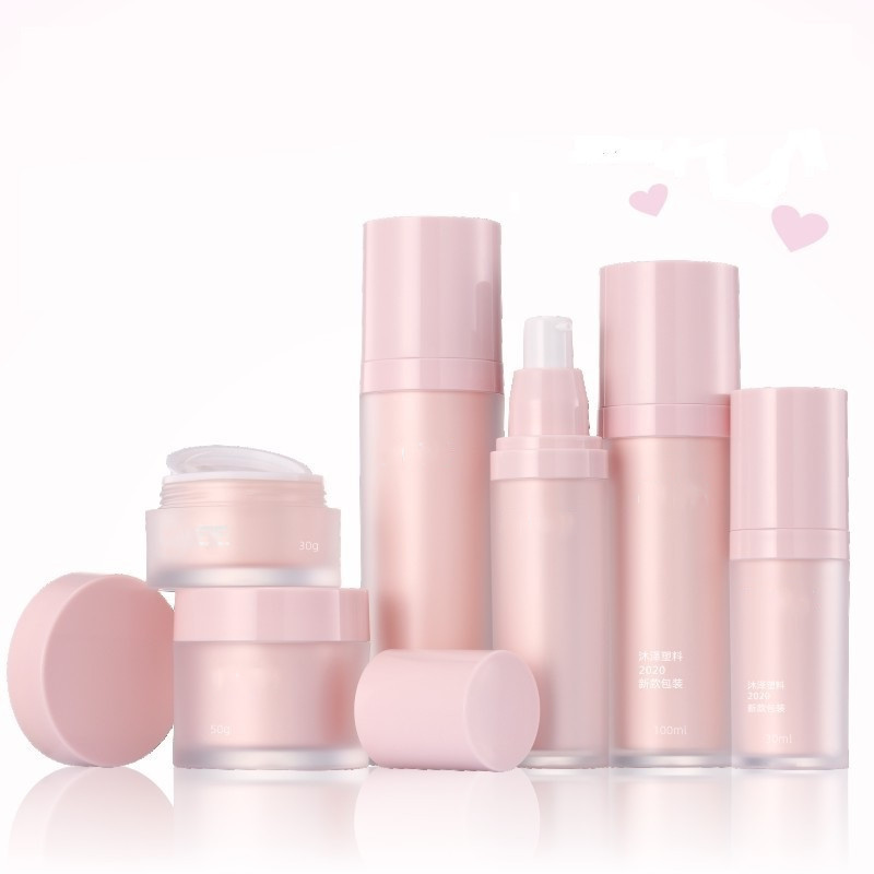 Custom logo High end AS double-layer pink lotion bottle cosmetic package containers set skin care production bottles 30ml-120ml