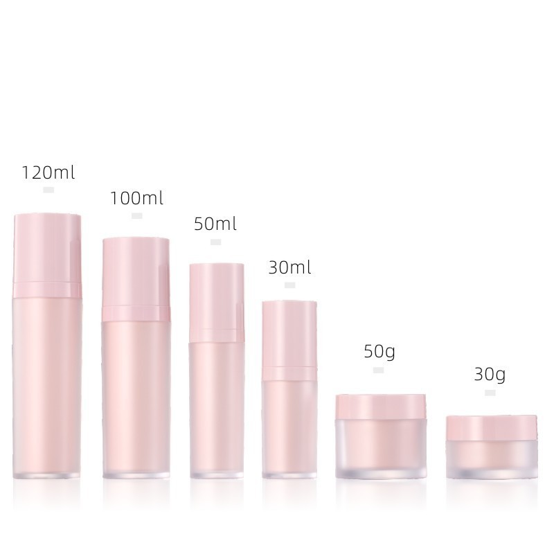 Custom logo High end AS double-layer pink lotion bottle cosmetic package containers set skin care production bottles 30ml-120ml