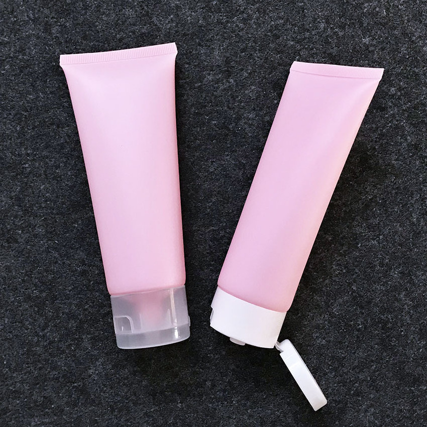 100g matte Pink Plastic PE soft Tubes Cosmetic Containers Refillable Plastic Tubes UV printing label airless squeeze bottle