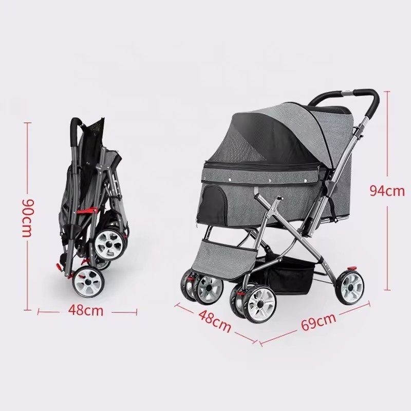 Pet Dog Stroller Cart 3 Wheels Durable Large Carrier Two Folding Pet trolley