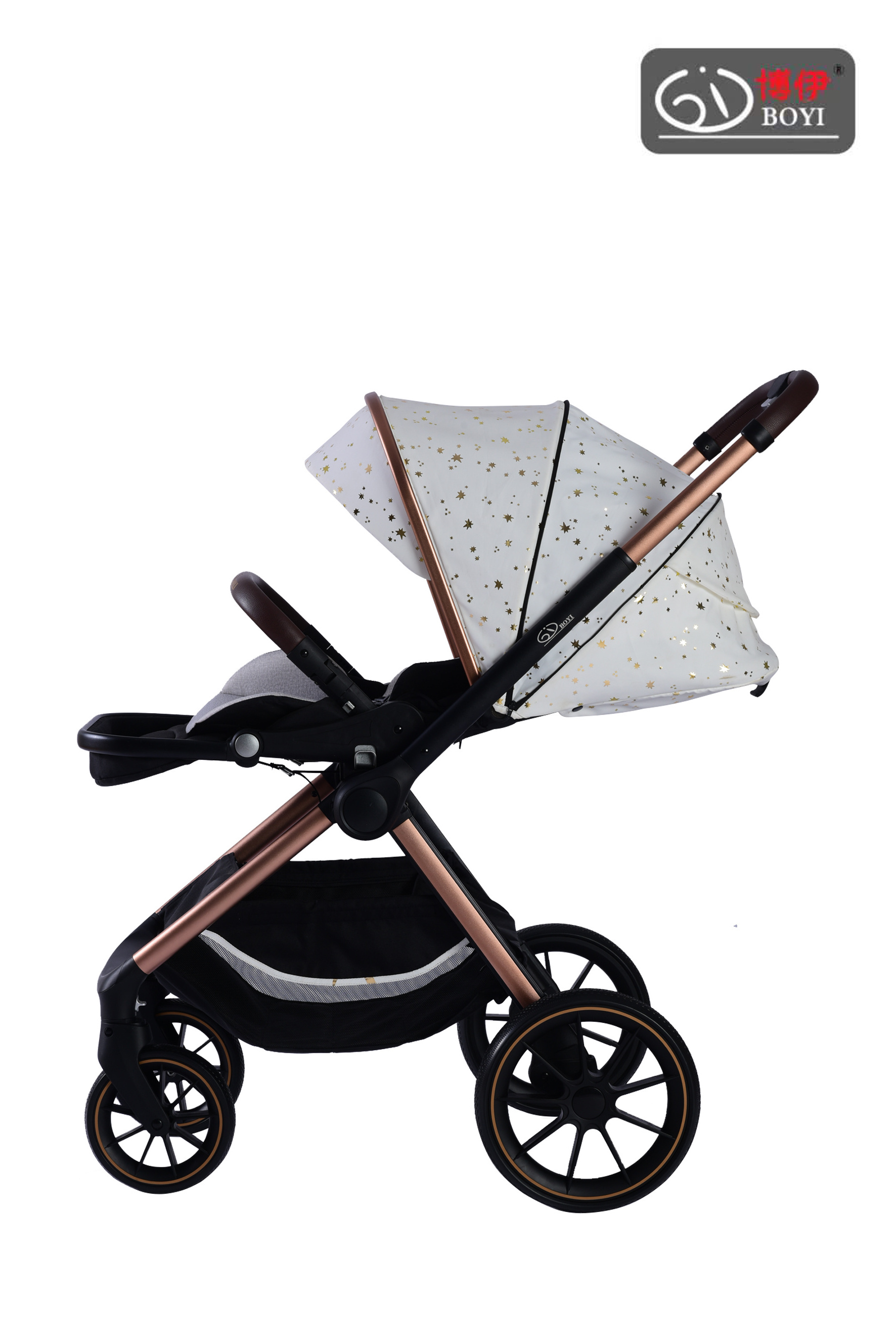 Factory milk white canopy folding Aluminum Alloy frame EVA handle handrail wheel baby Stroller with car seat