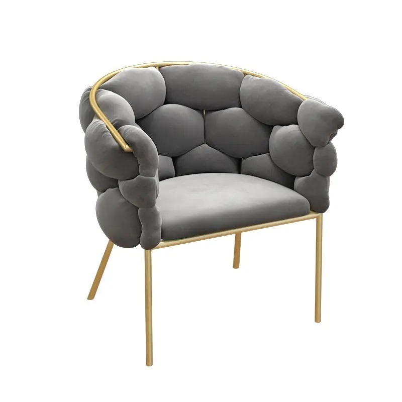 Nordic luxury gold leg armchair velvet dining room chairs beige with stainless steel legs