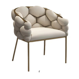 Nordic luxury gold leg armchair velvet dining room chairs beige with stainless steel legs