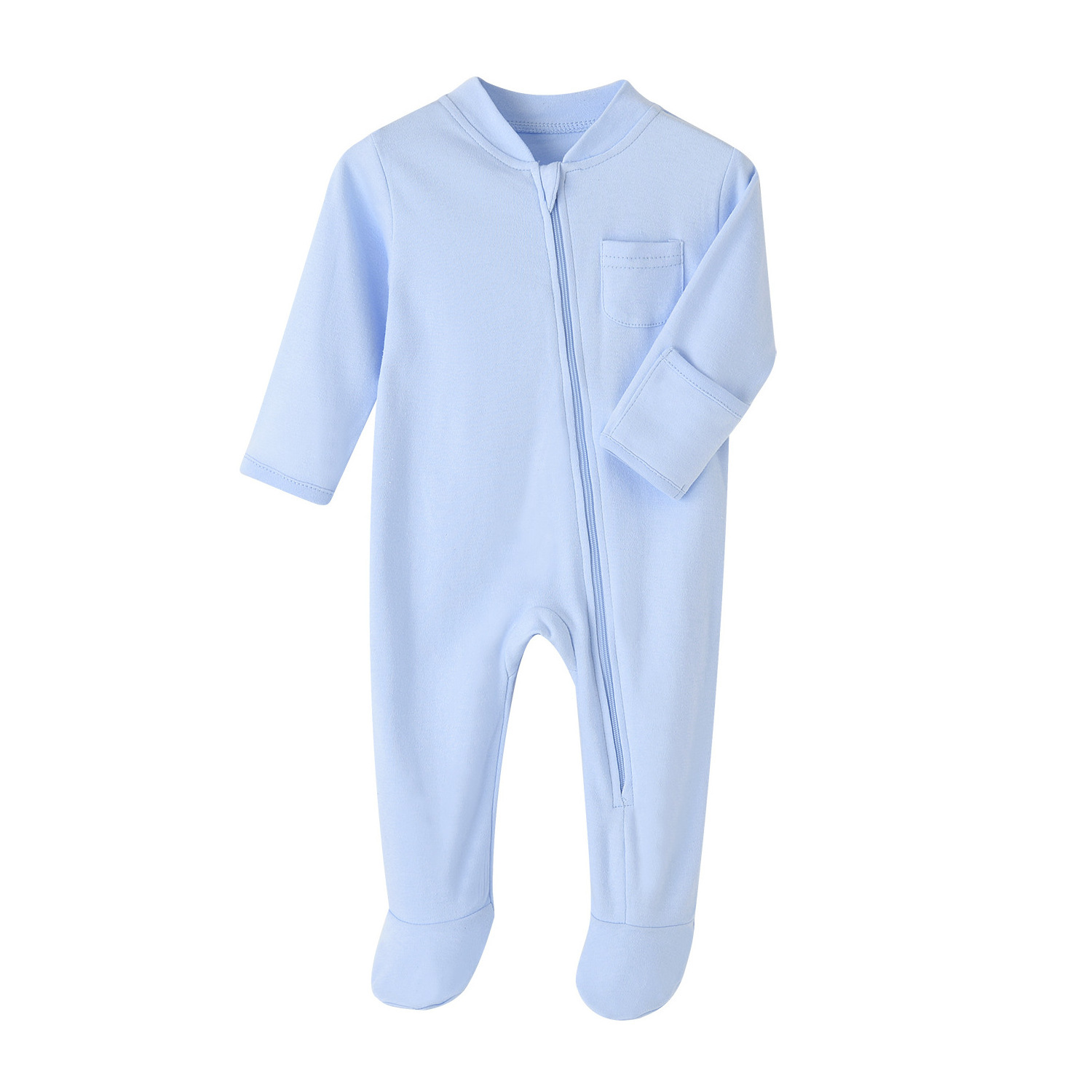 Customize Neutral Organic Cotton Baby Clothes Long Sleeve Baby Footie Pajamas Zipper Baby Rompers