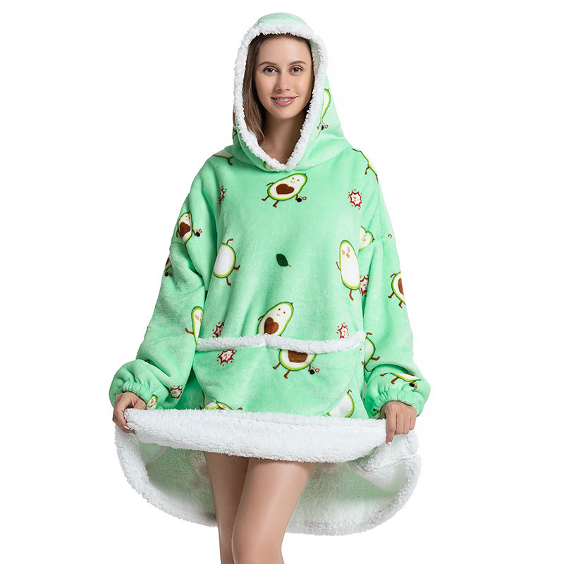 thick warm winter hooded pajamas wearable blanket for beddining room Indoor and outdoor living room Nightgown for women