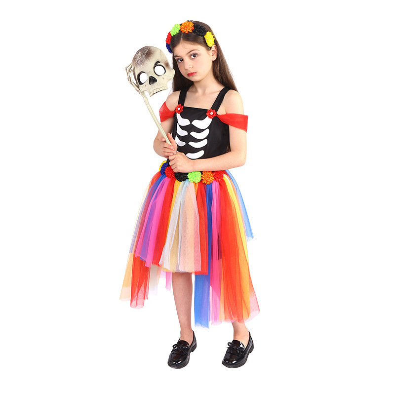 Scary Devil Skeleton Zombie Party Kids Costume Halloween Cosplay Death Witch Fancy Dress Costumes For Girls