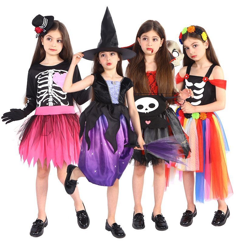 Scary Devil Skeleton Zombie Party Kids Costume Halloween Cosplay Death Witch Fancy Dress Costumes For Girls