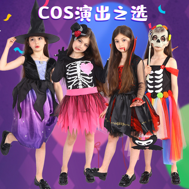 Scary Devil Skeleton Zombie Party Kids Costume Halloween Cosplay Death Witch Fancy Dress Costumes For Girls