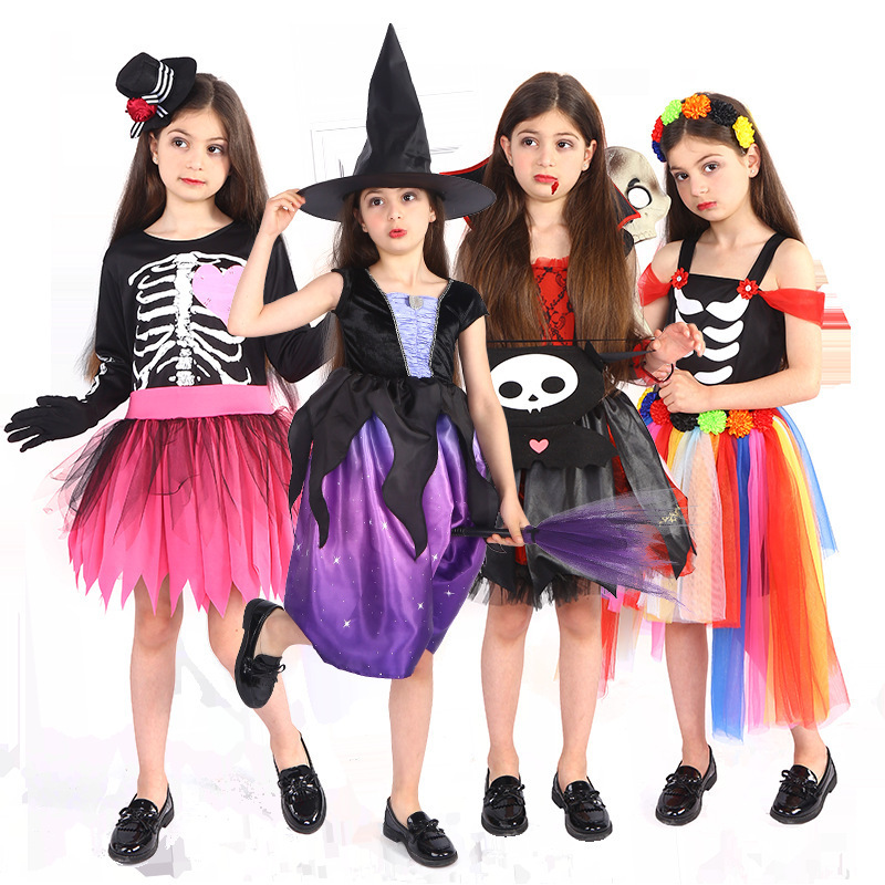 Scary Devil Skeleton Zombie Party Kids Costume Halloween Cosplay Death Witch Fancy Dress Costumes For Girls