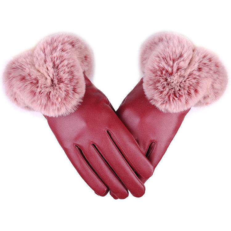 Warm Winter Ladies Cycling Touch Screen Fashion Windproof Faux Leather Winter Gloves