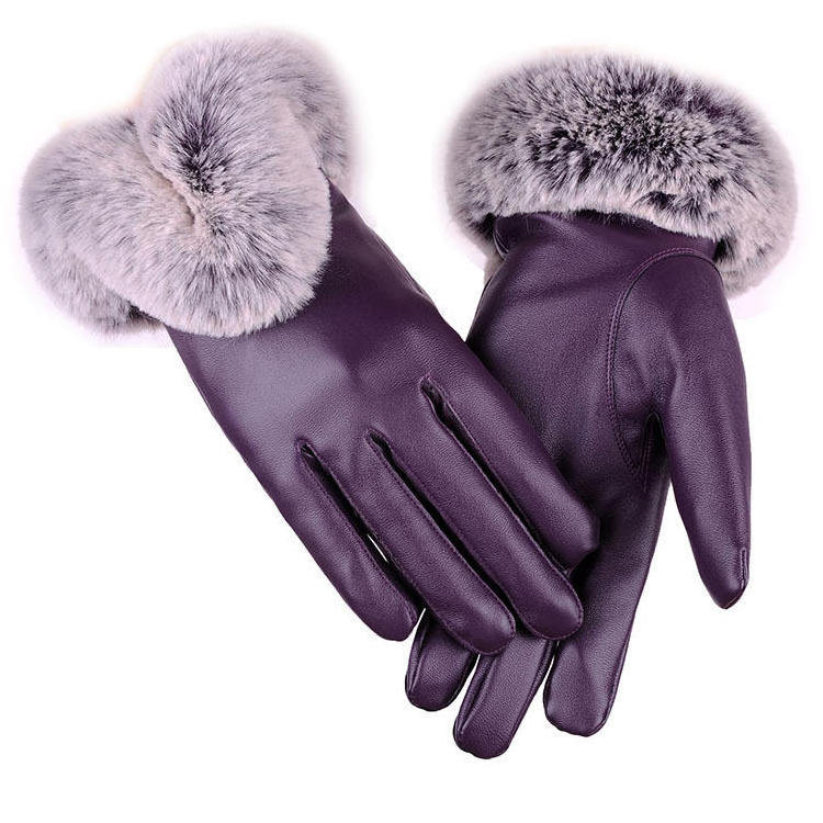 Warm Winter Ladies Cycling Touch Screen Fashion Windproof Faux Leather Winter Gloves