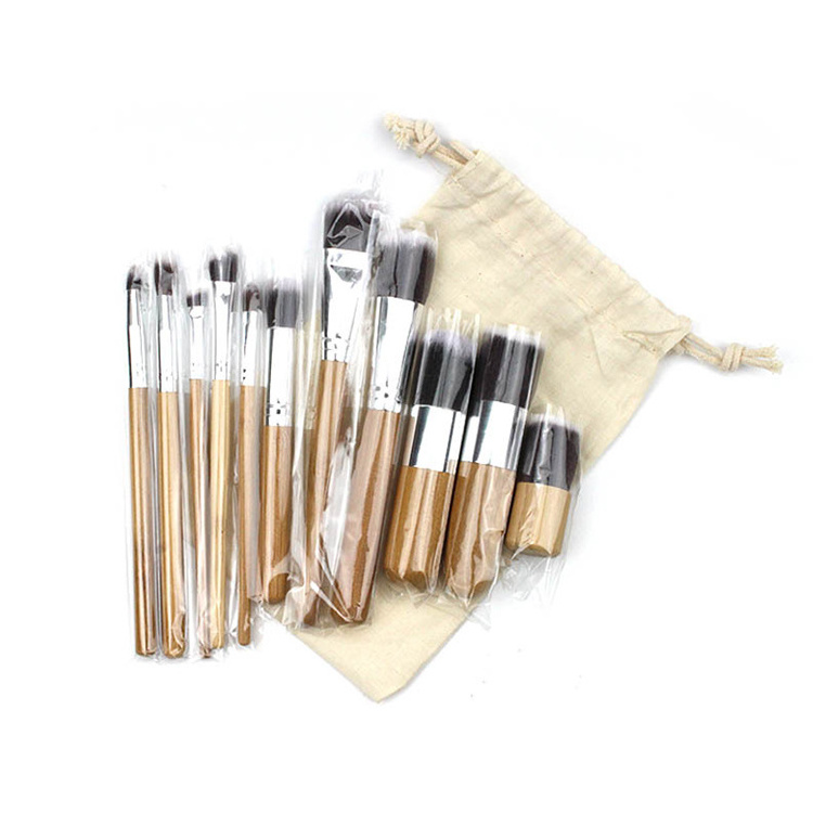 11pcs per Set professional Refillable Bamboo Makeup Foundation Brushes Bamboo Makeup Brush Set Bamboo Makeup Brush