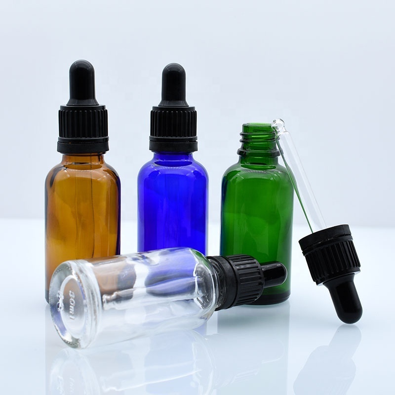 15ml 30ml Cosmetic Skincare Packaging Cylinder Clear Amber Beard Hair Essential Oil Serum Glass Dropper Bottle with Eye Dropper