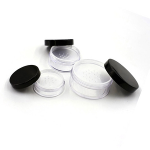 Hot sale 3ml 5ml 3g 5g 10g glitter loose powder jar 20g 50g 30g round plastic loose powder container with sifter and black caps