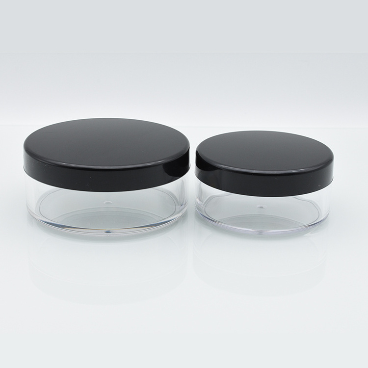 Hot sale 3ml 5ml 3g 5g 10g glitter loose powder jar 20g 50g 30g round plastic loose powder container with sifter and black caps