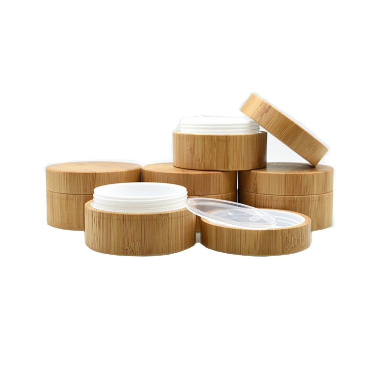 bamboo cosmetics containers and packaging 20ml 30ml 50ml 100ml 150ml 200ml wood container bamboo jar with PP plastic inner lid