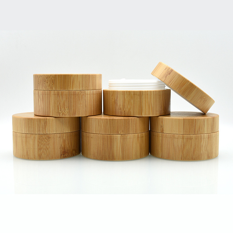 bamboo cosmetics containers and packaging 20ml 30ml 50ml 100ml 150ml 200ml wood container bamboo jar with PP plastic inner lid