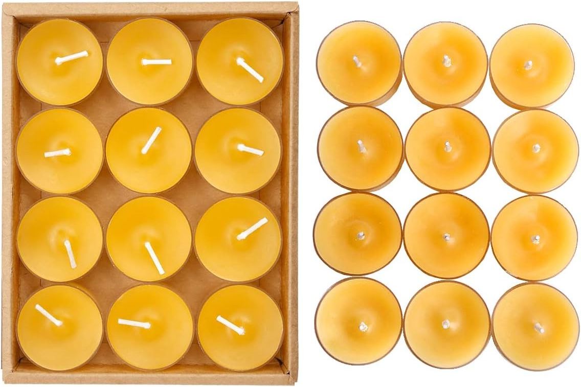 Natural Beeswax Tealight Candles Handmade Decorative Unscented Pure Beeswax Tea Lights in Plastic Cup