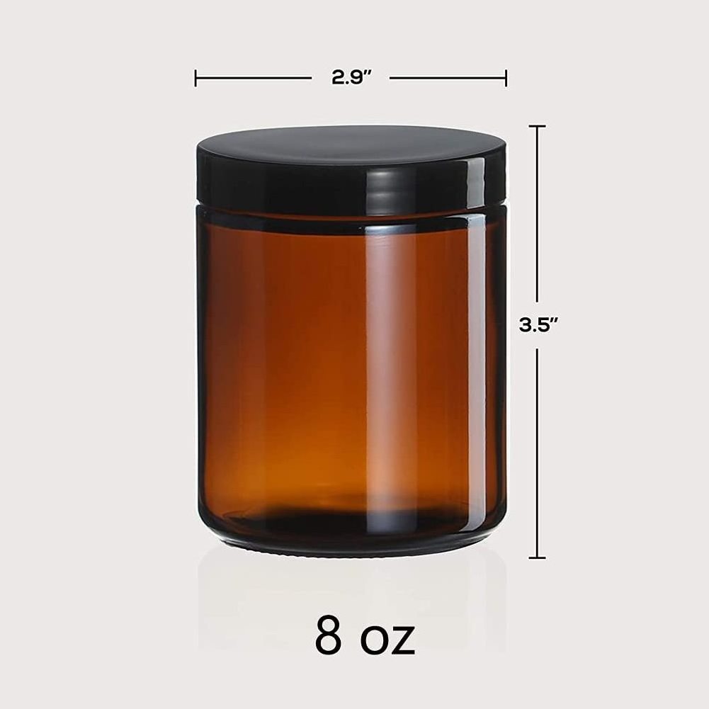 Wholesale Thick Glass Candles Holder Empty Amber Color 8oz Glass Candle Jar With Black Lid