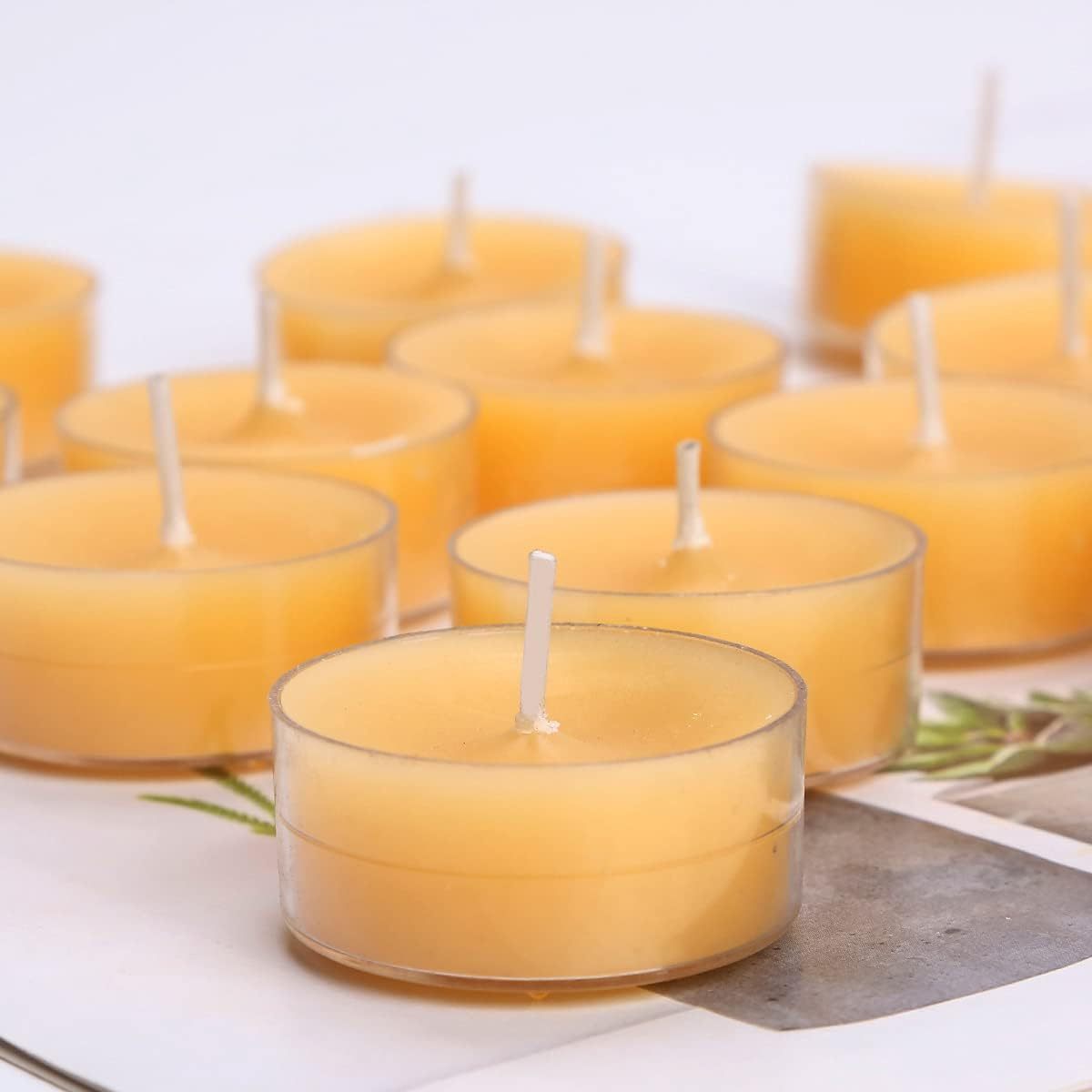 Natural Beeswax Tealight Candles Handmade Decorative Unscented Pure Beeswax Tea Lights in Plastic Cup