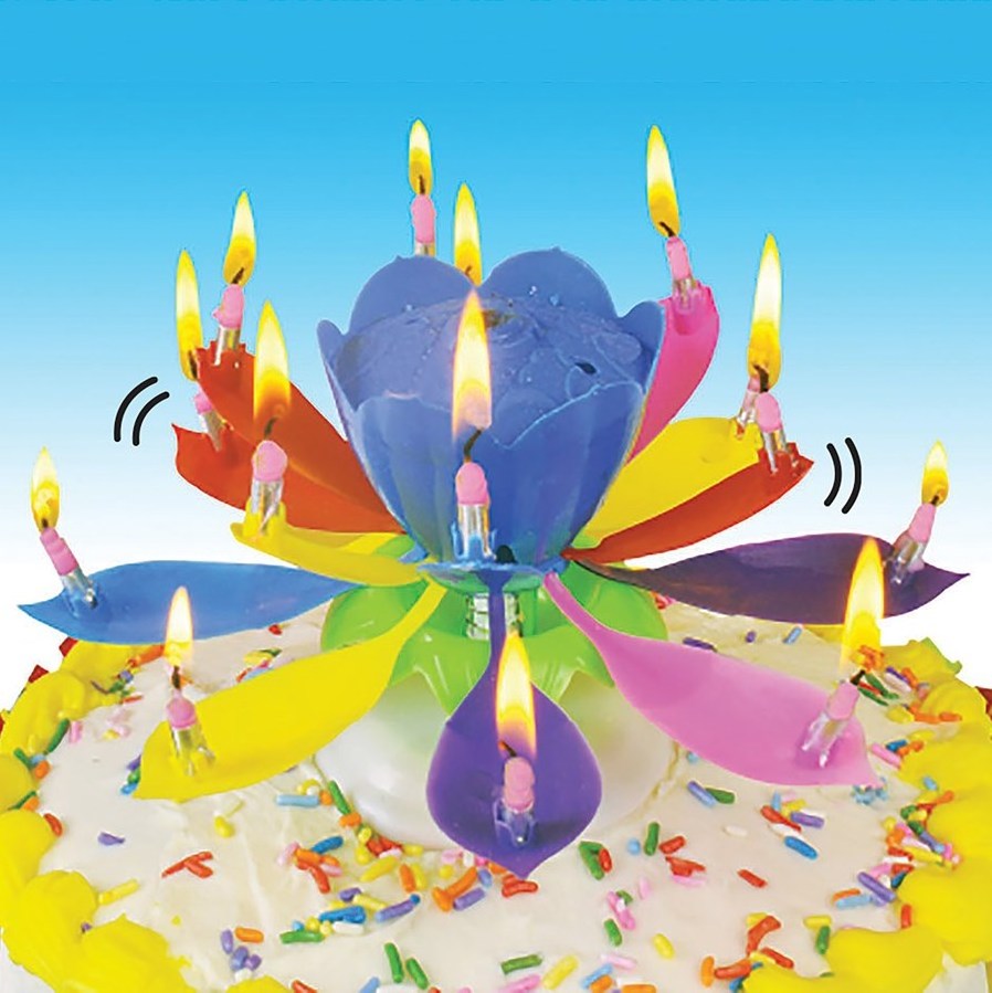 Double Layers Lotus 14 Petals Blue Flower Magic Happy Music Candle/Candel for Birthday Party