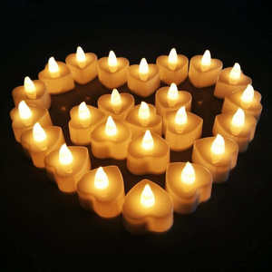 Wholesale Heart Shaped LED Tealight Candle Yellow Light Flickering with Small Battery Operated for Weddings Birthdays Christmas