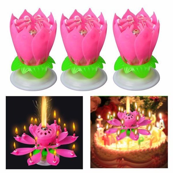 Double Layers Lotus 14 Petals Blue Flower Magic Happy Music Candle/Candel for Birthday Party